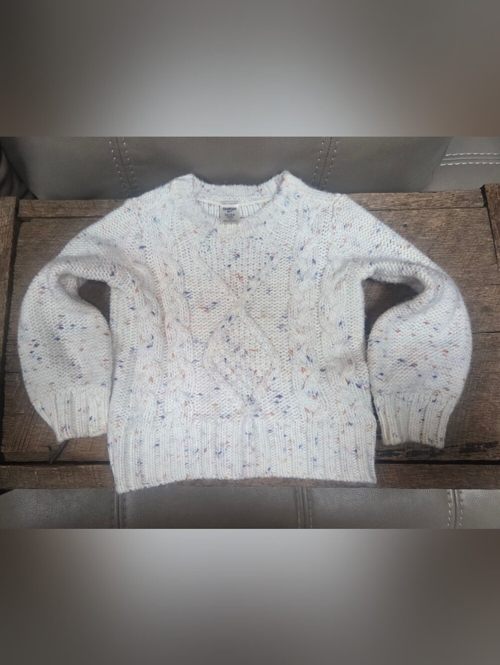 OshKosh B'gosh SOFT Toddler Cream Speckled Cable Knit Crewneck Sweater ~ Bin 1B